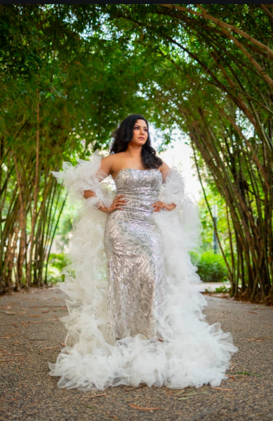 White Sequins Off Shoulder Flying Gown